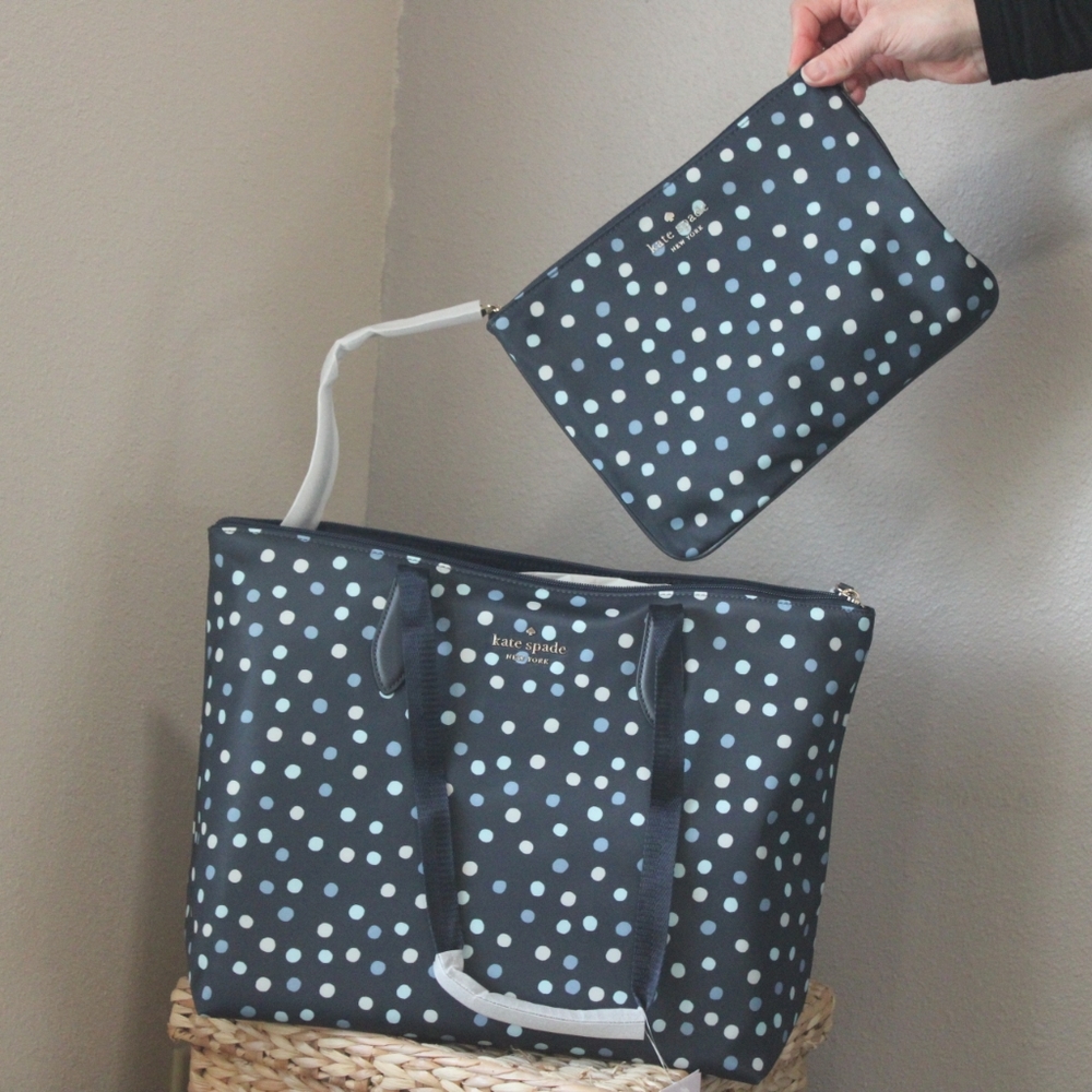 Kate Spade Mel Tote in Navy Blue with polka dots - Picture 2 of 7